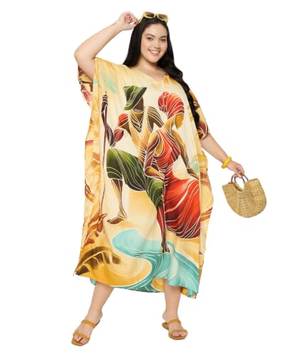 Image of Gypsie Blu Women Plus Size Kaftan Dress Beach Cover Up Maxi Dresses for Women, V-Neck Kimono Sleeve 1X-3X