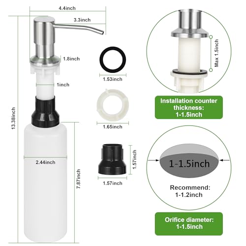 Yofocoo Soap Dispenser For Kitchen Sink, Brushed Nickel Built In Sink Soap Dispenser thumb #3