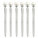 Meyaus 6 Pieces False Pearl Decoration Twist Metal Ballpoint Pen Ball Pen 1.0 MM Black Ink