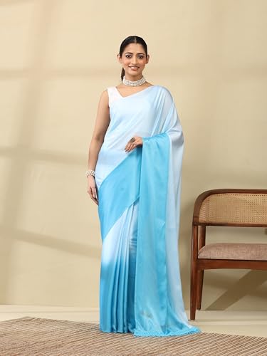 Image of Garden Vareli Lace Border Satin Saree with Unstitched Sequin Blouse Piece