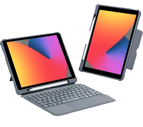 iPad10.2 キーボードケース 磁気吸着 iPad第7/8/9世代/Air3/Pro10.5 兼用キーボード付きケース マグネット式 タッチパッド搭載 七色バックライト付き 横/縦置き ペンシル収納 複数視野角度 全面保護 黒