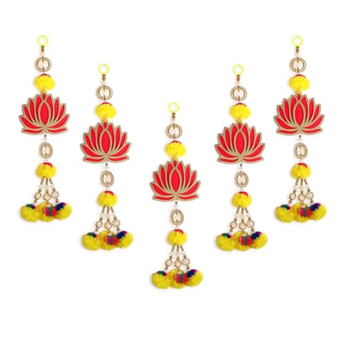 Set of 5 Lotus & Marigold Hangings Latkan for Home Diwali Decoration Wall Hangings for Temple Pooja Room Decoration | Lotus Back Dropper showpiece for Decor Ganpati Navratri Wedding