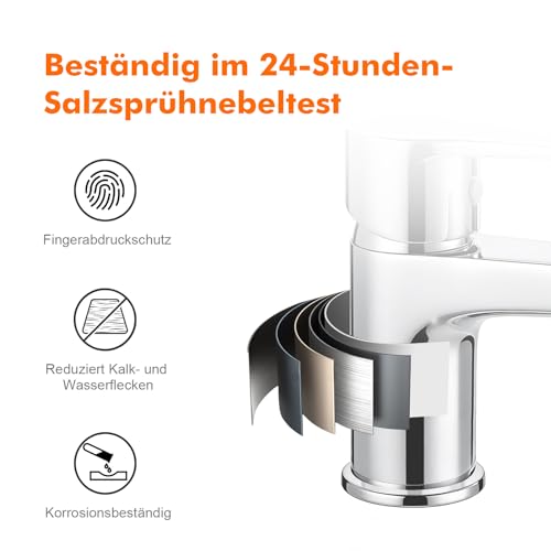 Ibergrif Wasserhahn Bad Chrom - Kompakte Mischbatterie für Kalt- und Warmwasser, Einhand-Waschtischarmatur Gäste-WC mit Keramikkartusche, Wassersparend, inkl. G 3/8 Schläuche, M11057