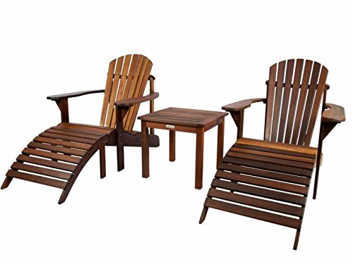 Adirondack Set, geölt (2 Gartenstühle, Beistelltisch, 2 Fußstützen), aus exklusivem Mahagoni Hartholz