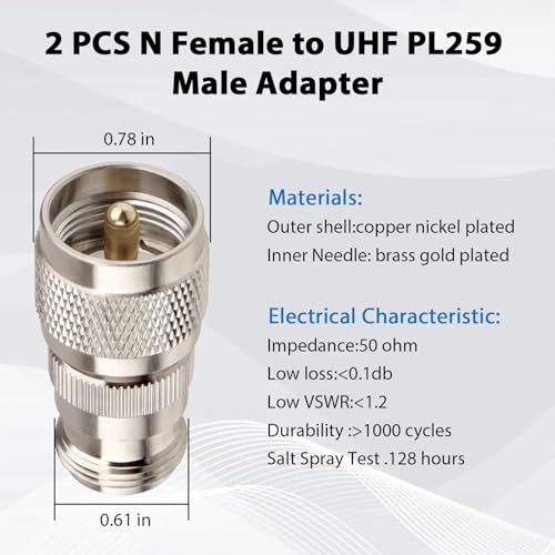 Adaptador Conector N Hembra a PL259 UHF Macho 2 Pcs miniatura 3