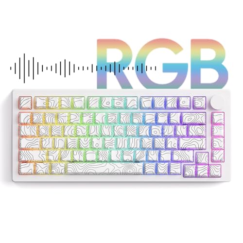 Image of M1 V5 Aluminum Mechanical Keyboard 75% Topographic Theme Quick Release Gaming Keyboard with Knob, 8000 mAH RGB Hot-swappable White Custom Keyboard with Side-printed Keycaps Pre lubed Piano Switch