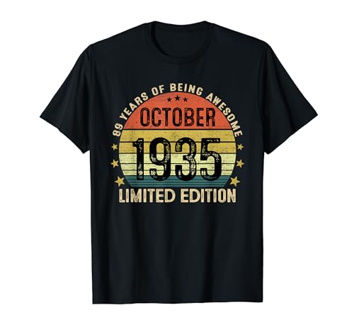 Octubre 1935 89 Años Cumpleaños Hombre Vintage 1935 Camiseta
