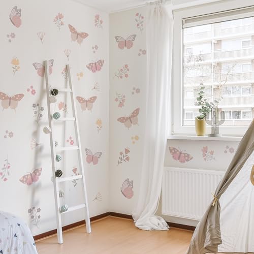 Decoración de pared mariposas y flores vinilo miniatura 6
