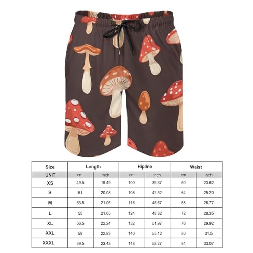 Red Mushrooms Pattern Men's Swim Trunks Board Shorts Beachshorts Swimsuits with Pockets Mesh Liner2