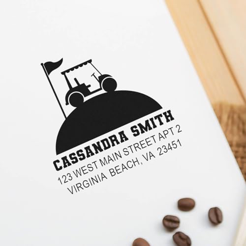 Image of Pirate Adventure Golf Cart Self Inking Rubber Stamp - Personalized Stamp | Golf Stamp Customized. Self Inking Stamp. Choice of 11 ink colors. Engraved after you order. 3 lines of custom text.