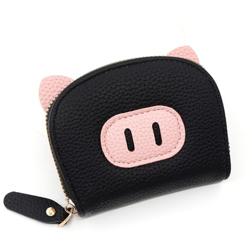Cute Credit Card Holder Wallets for Women Large Storage Space Accordion Zipper Card Case Holder (Black Pink)3