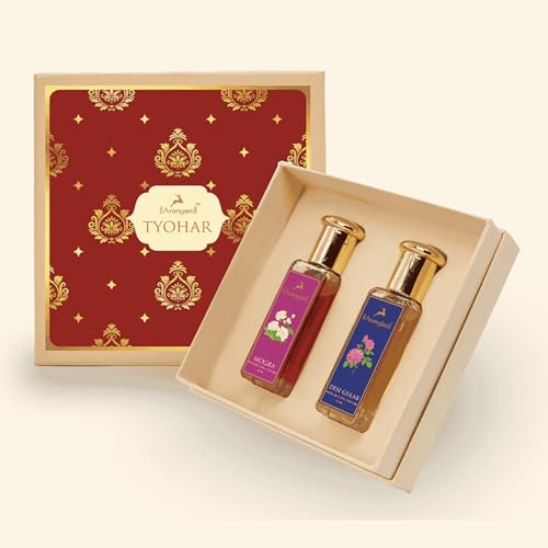 Aranyam Perfumes Gift Combo – Tyohar Set of 2 Fragrance for Men & Women, Long Lasting Scent Mogra & Desi gulab, Suitable Gift for Special Occasions (20 ML X 2)