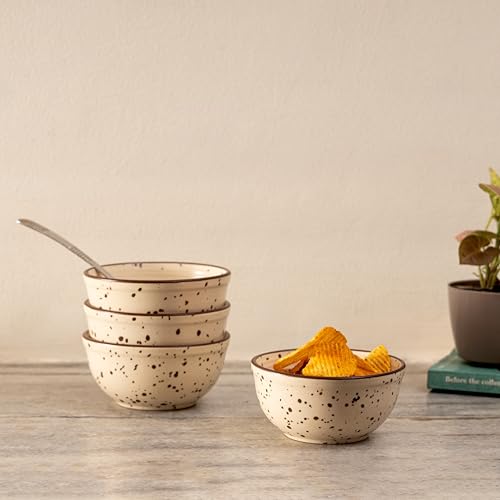 Image of Beyond Homes Ceramic Curry Bowl Set of 4, 240ml | Microwave & Dishwasher Safe Ceramic Bowls for Snacks, Vegetables, Chutney & Raita | Dal Katori Set for Kitchen, Matte-Finish (4, Mocha Dots)