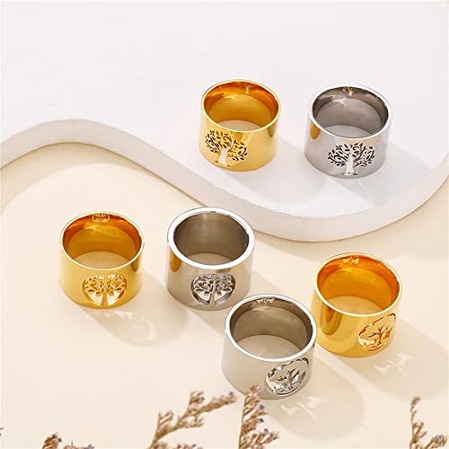 HIJONES Women's Stainless Steel Hollow Tree of Life Ring Simple Wedding Engagement Band for4
