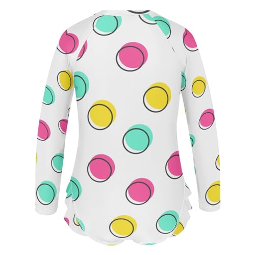 CHIFIGNO Quick Dry Girls Swimsuit One Piece Cute Colorful Polka Dot Long Sleeve Bathing Suit 3T3