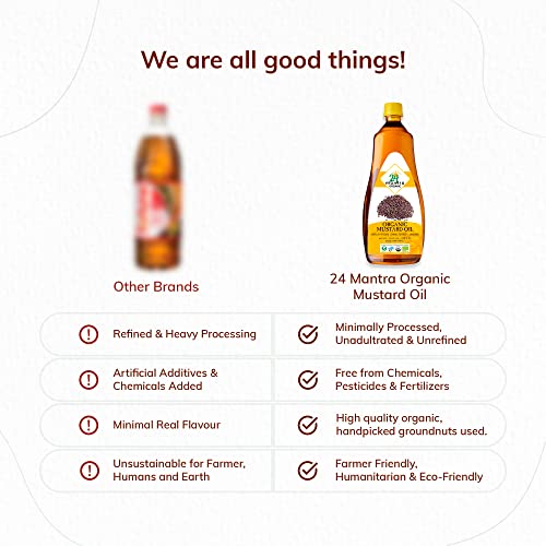 Image of 24 Mantra Organic Unrefined Mustard Oil /Sarson Oil /Avanune - 1 L | Pack of 2 | 100% Organic | Chemical Free & Pesticides Free | Double Filtered | Expeller Pressed