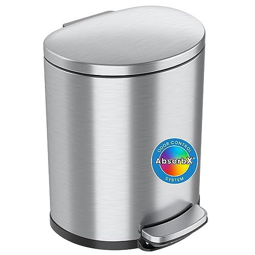 Image of iTouchless SoftStep 5.3 Gallon Bathroom Trash Can with Odor Filter & Removable Inner Bucket, Stainless Steel, 20 Liter Space-Saving Semi-Round Step Pedal Garbage Bin for Bedroom, Home Office Cubicle