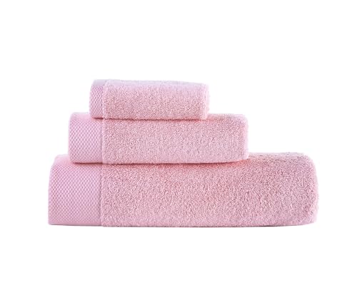 Personalized Bath Towels 3 pcs - Customized Turkish Bath Towel - Cotton Towel Set -Monogrammed Towels with Initials Name Embroidery - Idea (Pink, 3 Pieces - Towel Set)