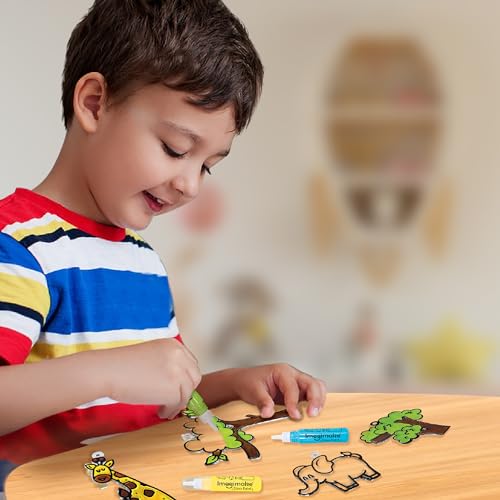 Image of Imagimake Window Art Jungle | Low Mess Suncatcher Kit | 16 Pieces Glass Painting Set | Kids Activities Ages 5-8 | DIY Craft Kit | Birthday Gift for Boys & Girls Ages 5,6,7,8,9,10,12 Years Old