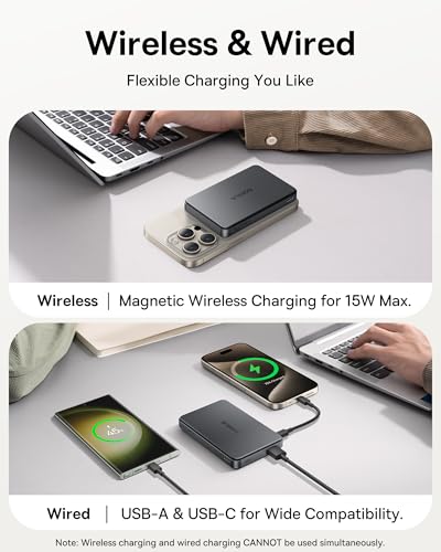 Baseus Magsafe Powerbank, Qi2-gecertificeerde Magnetische Power Bank 10000mAh, 15W Draadloze Externe Batterij, Mini Powerbank USB-C PD 22.5W Snel Opladen, Power Bank voor iPhone 16/15/14/13, Zwart - Afbeelding 4