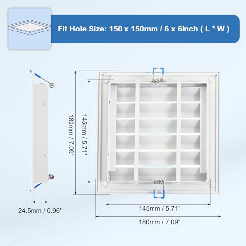 Placa cuadrada para techo con montaje con resorte panel de acceso blanco de 6 pulgadas 2