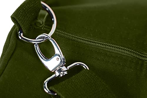 Tag&Crew Lightweight Solid Round Duffle Multifunctional Foldable Canvas Carry-on Gym Bag with Adjustable & Detachable Shoulder Strap Metal Accessories - Olive4