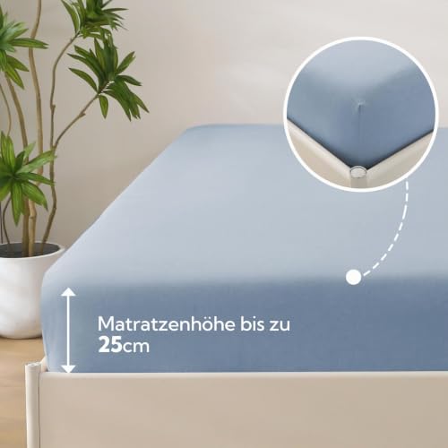 SOULFUL Spannbettlaken 160x200cm 2er Set, 100% Baumwolle Haiya Blau – Ansicht 4
