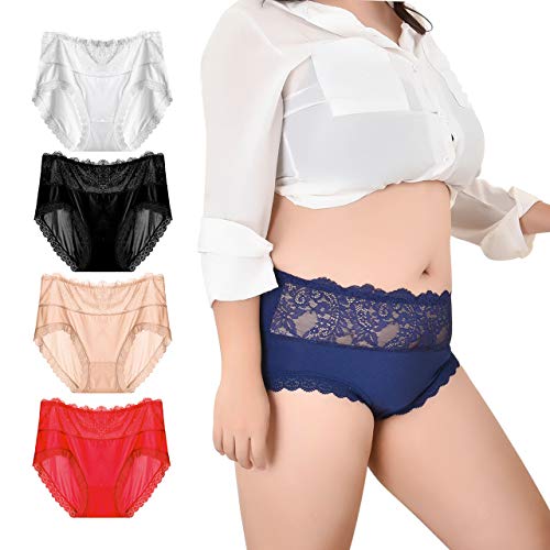 Culotte Femme Slips Taille Haute sous-vêtements en Dentelle Grande Taille, Lot de 5, 3XL-5XL Cover