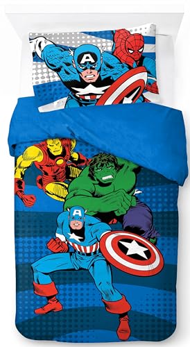 Jay Franco Childrens Marvel Avengers Single Duvet Cover Set 100% Cotton Super Soft Bedding with Pillowcase Official Licensed Product Blue 2 Piece Set