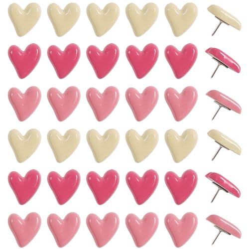 Image of Vuzvuv Pink Heart Decorative Push pins for Bulletin Cork Board,Cute Girl Thumbtacks Heart Pins for Home School, Office(30 Pcs)