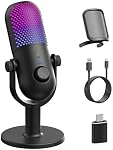 USB Microphone pour PC Jeu: Microphone Condenseur RGB avec Stand Mic - Microphone d'enregistrement pour ordinateur & Ordinateur portable avec Mute Qiuck - Mic de bureau pour Podcast & Chants & Streaming & YouTube noir