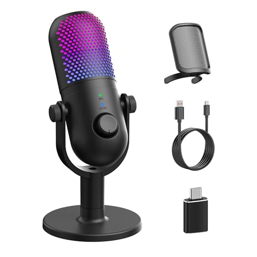 USB Microphone for PC Gaming: Condenser Microphone RGB for Gamer with Stand Mic - Recording Mic for Computer&Laptop with Qiuck Mute - Desk Podcast Mic for Podcast & Singing & Streaming & Youtube Black