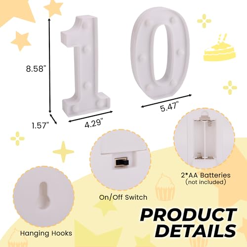 Image of LED Light Up Numbers, Marquee Number Sign for 10th Birthday Decor(10) | Battery Powered LED Lighted Numbers, Marquee Light Up Sign for Birthday Party Centerpieces Home Wall Decor Night Light