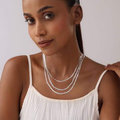 Image of TRUESILVER ACPL Solid 925 Sterling Silver Italian 3 MM, 4 MM Diamond-Cut Solid Flat Mariner Link Chain Necklace for Women Men with Lobster Clasp (20, 22, 24 Inches)