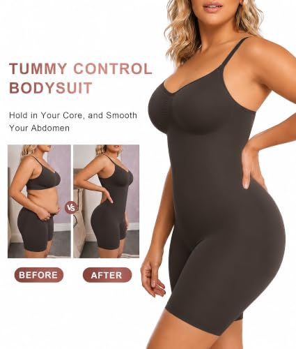 Image of SHAPERX Shapewear for Women Tummy Control Bodysuit Mid Thigh Body Shaper Shorts for a Lifted Look