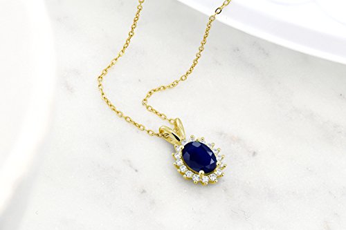 Gem Stone King 14K Yellow Gold Oval Blue Sapphire Pendant Necklace For Women (2.03 Cttw, Gemstone Birthstone, With 18 Inch Chain) #TOP3