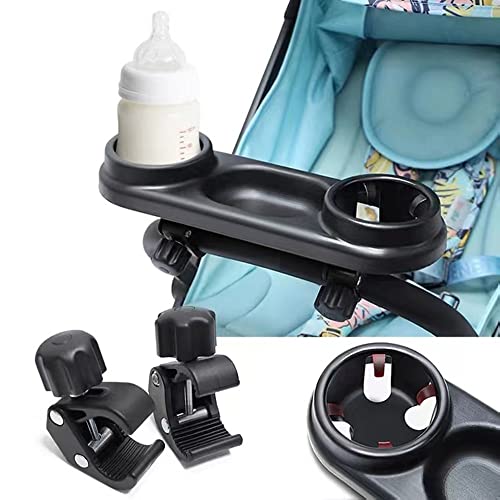 Image of MINILUJIA 3 in 1 Universal Snack Tray Cup Holder with Non Slip Straps for Baby Stroller,Kids Stroller Snack Tray Suitable for Most Strollers with Handrails Accessories for Traveling (Black)