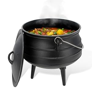 Cauldron Pot – 10 Quart Pre Seasoned Witches Cast Iron Cauldron for Campfire Cooking – 3 Legged African Potjie with Lid – Pagan Witchcraft Cast Iron Simmer Pot for Fireplace Coal Cooking