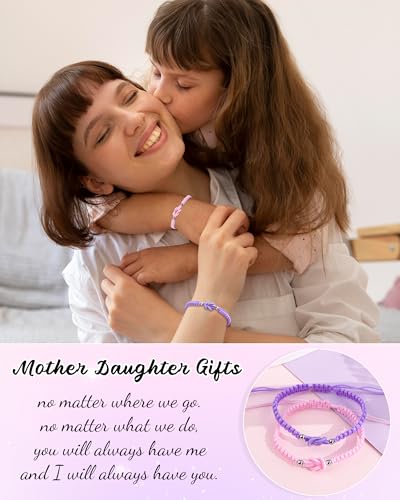 Image of YELUWA 2 Pcs Mother Daughter /Son Bracelets, Mothers Day Gifts, Back to School Gift, First Day of School Gifts, Lovely Charm Bracelets Set Mommy and Me Jewelry with Gift Box Wish Card