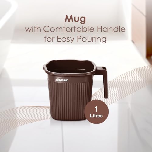 Image of Nayasa Rimmy Strong Plastic Bucket, Mug and Stool Set (3pc Set)| Bathroom Set | (Dark Brown, 18 Liter Bucket, 1.5ltr Mug, a Stool)