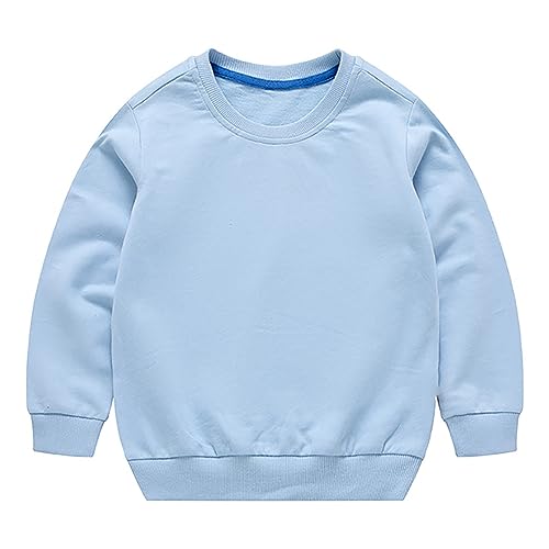 Boys Girls Solid Color Basic Sweatshirt Unisex Long Sleeve Y?k Active Pullover Spring (01-Light Blue, 12-18 Months)