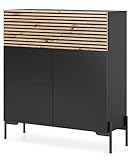 Höhe: 104 cm, Breite: 92 cm, Tiefe: 38 cm, Beine (Höhe): 15 cm, Material des Korpus: Laminierte Platte, Oberfläche des Korpus: Matt, Material der Fronten: MDF-Platte.