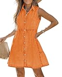 LookbookStore Sleeveless Denim Dress for Women Summer Dress Button Down Shirt Dress Badydoll Dress for Women 2024 Vibrant Orange