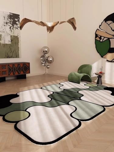 Stylish Organic Shaped Rug for Living Room Bedroom Diningroom Hallway Dorm Beige Black Green Irregular Geometric Pattern Funny Carpet Non Shedding Soft Thin Washable Quick Dry Low Pile Mats 4x6