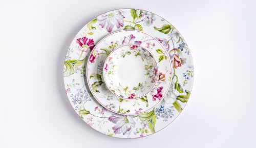 Image of GOLDEN QUEEN'S Handcrafted 12 Pieces Dinner Set | 4 Dinner Plates, 4 Small Bowls & 4 Snack Plates | Perfect for Hosting Guests and Daily Meals - Garden Splendor