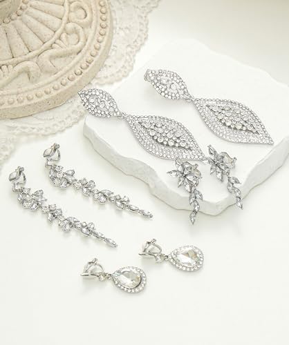 Set de 4 pares de aretes clip on para mujer tono plateado miniatura 7