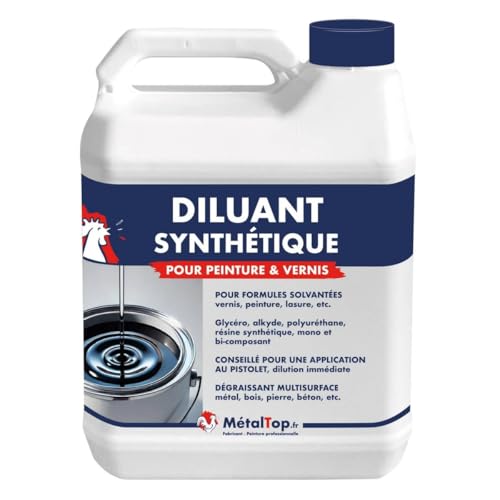 Metaltop Diluant Synthetique - 5 L Dégraisse efficacement les surfaces grasses et dilue peinture, laque ou vernis
