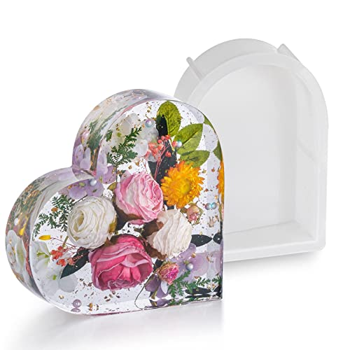 DINGFENG Large Heart Resin Mould - Deep Silicone Flower Preservation for Resin Casting, White