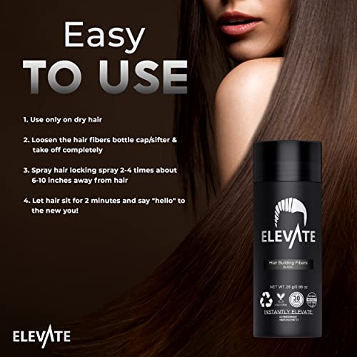 ELEVATE Hair Fibers to Instantly Thicken & Completely Conceal Thinning Balding Areas Loss in 30 Seconds for Men & Women (BLACK) 28g Size - 100% Natural & Undetectable Keratin Fibers - Thumbnail 6