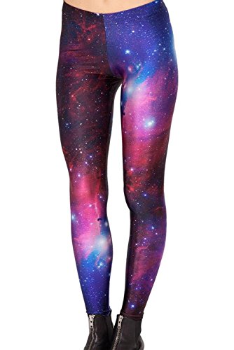 Idingding Womens Galaxy Star Printed High Waist Leggings Pants, Purple, XL